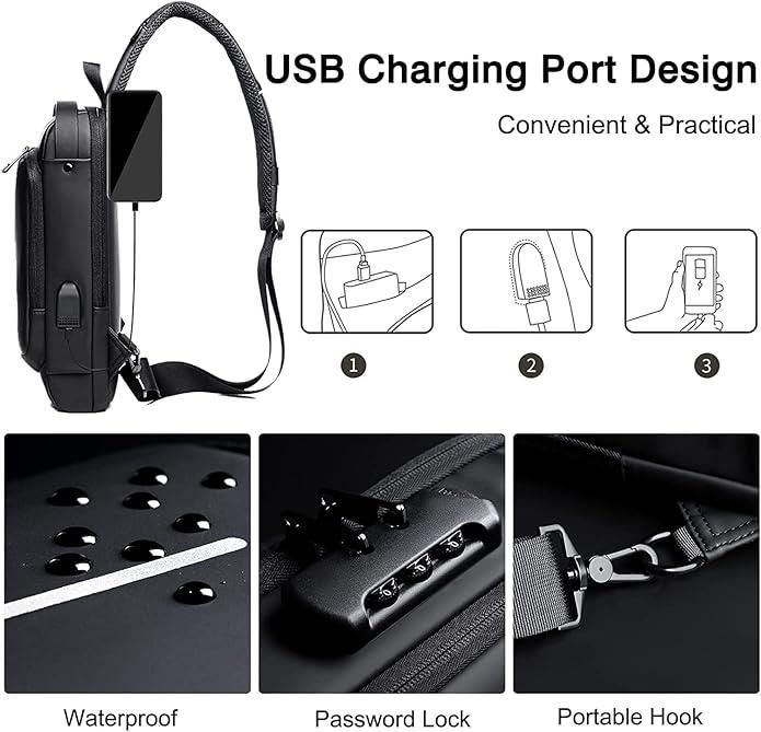 Anti-Theft Sling Bag With A USB Charging Cable